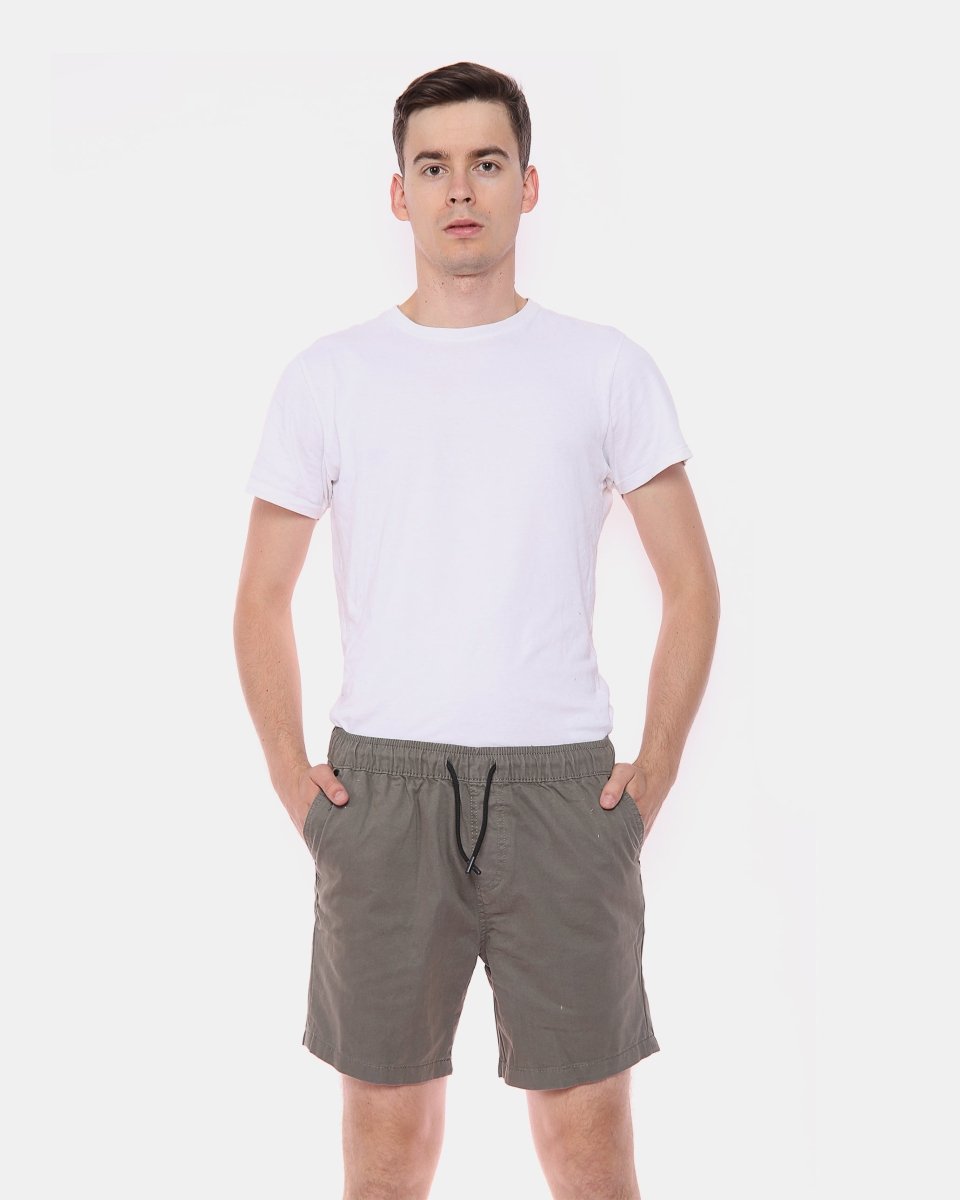 Khaki Elasticated Waist Cotton Casual Shorts