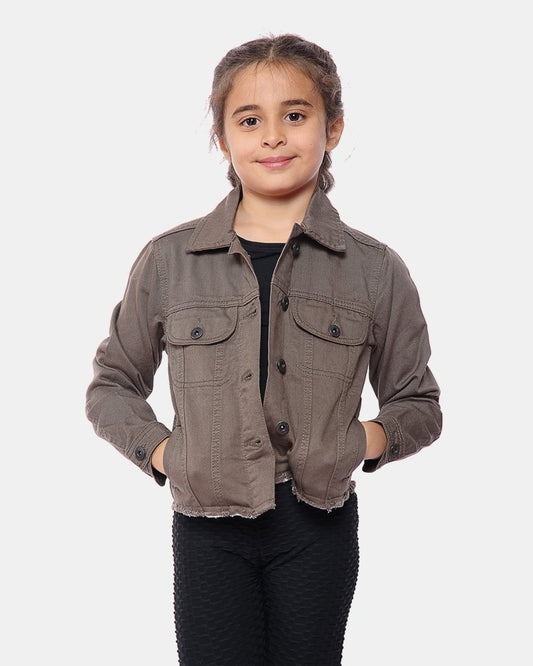 Khaki Kid's Cropped Denim Jacket