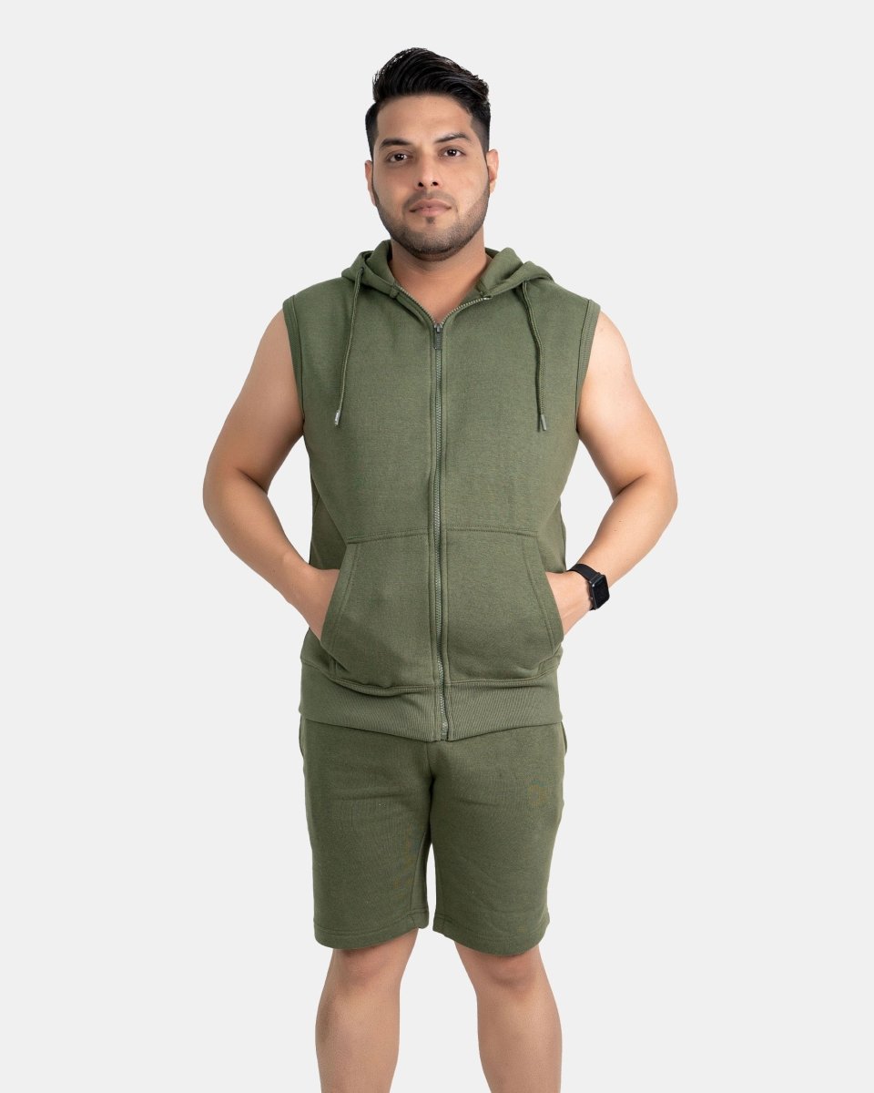 Khaki Mens S - Less Short Tracksuit Set