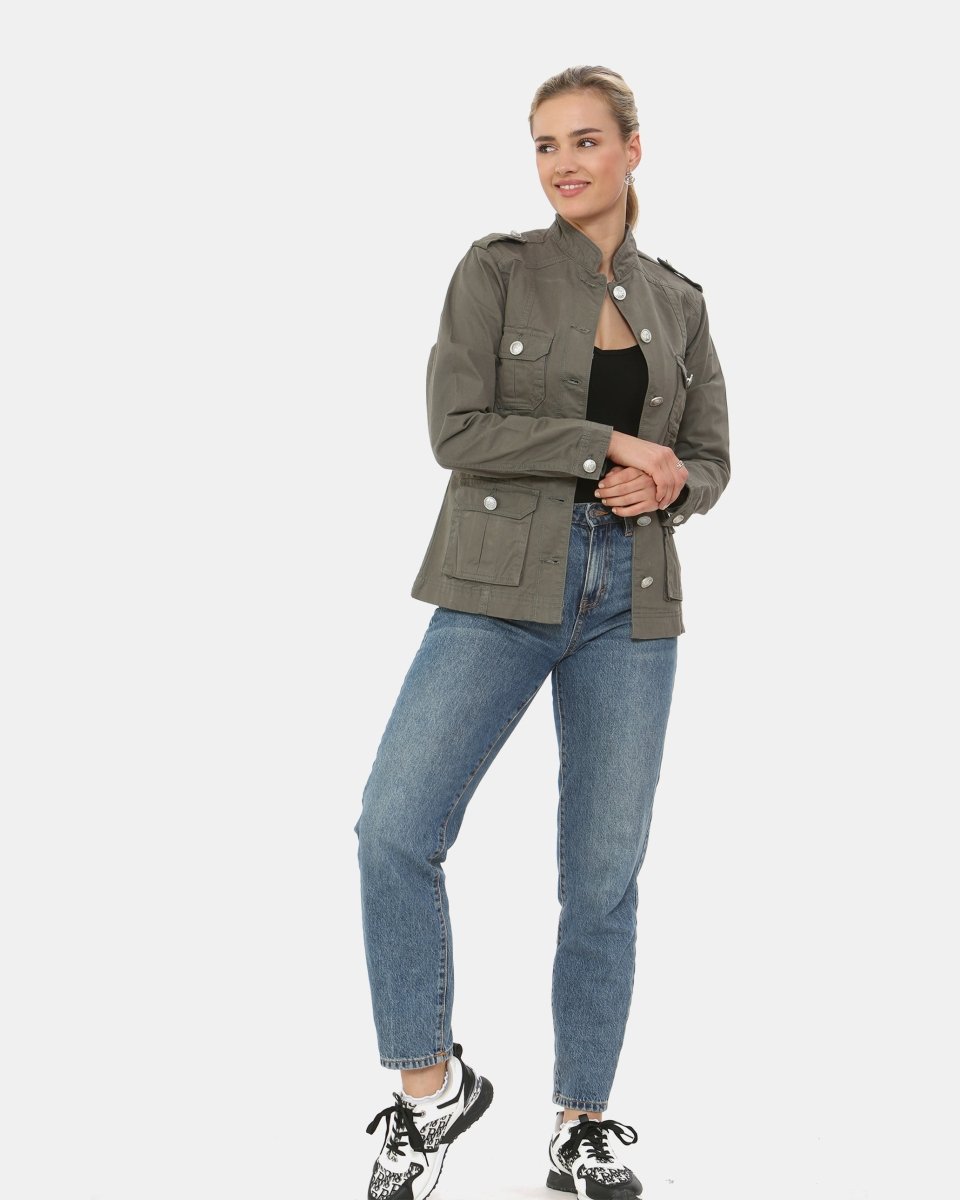 Khaki Military Style Summer Jacket (Silver Button)