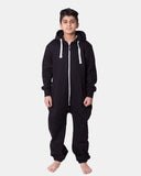 Kids Black Cozy Fleece Hooded Onesie – Unisex