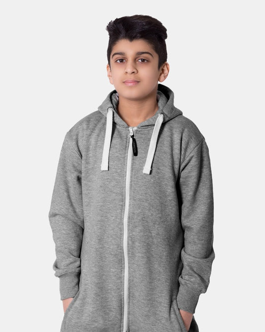 Kids Charcoal Cozy Fleece Hooded Onesie – Unisex