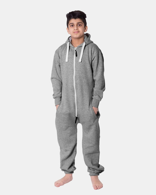 Kids Charcoal Cozy Fleece Hooded Onesie – Unisex