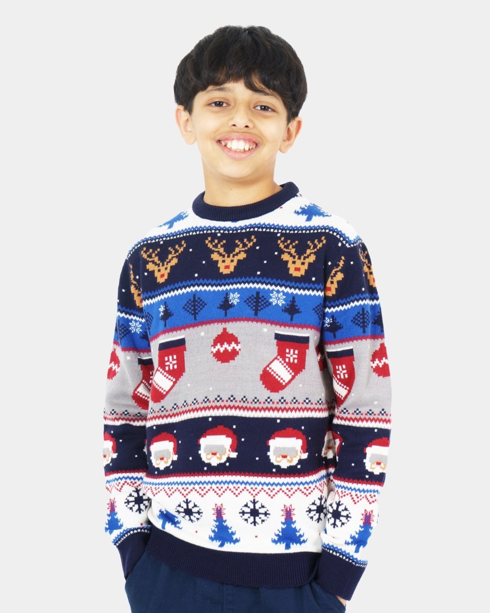 Kids Christmas Reindeer Moose Fair Isle with Baubles Stockings