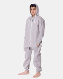 Kids Grey Cozy Fleece Hooded Onesie – Unisex