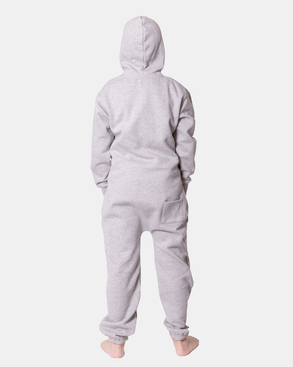 Kids Grey Cozy Fleece Hooded Onesie – Unisex