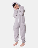 Kids Grey Cozy Fleece Hooded Onesie – Unisex