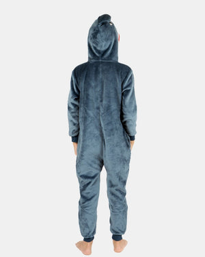 Kids Grey Shark Fleece Onesie