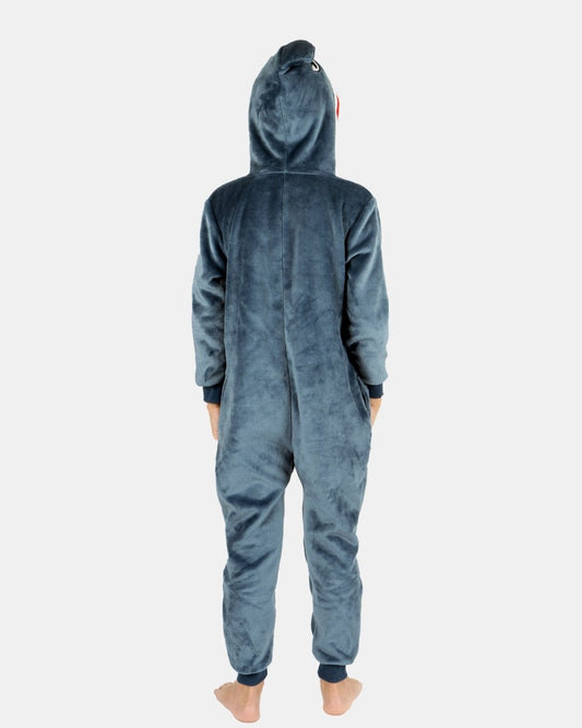 Kids Grey Shark Fleece Onesie