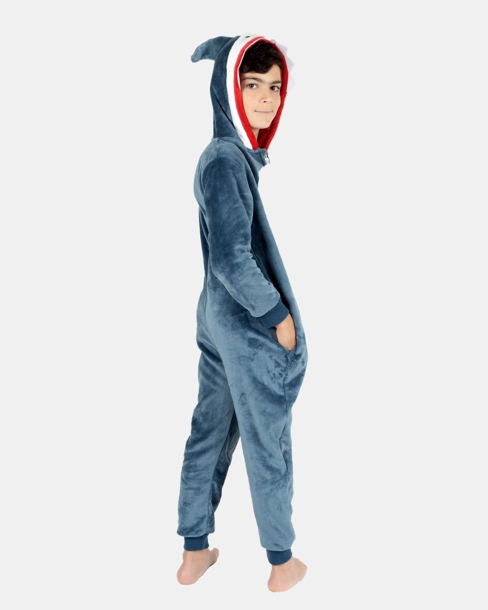 Kids Grey Shark Fleece Onesie
