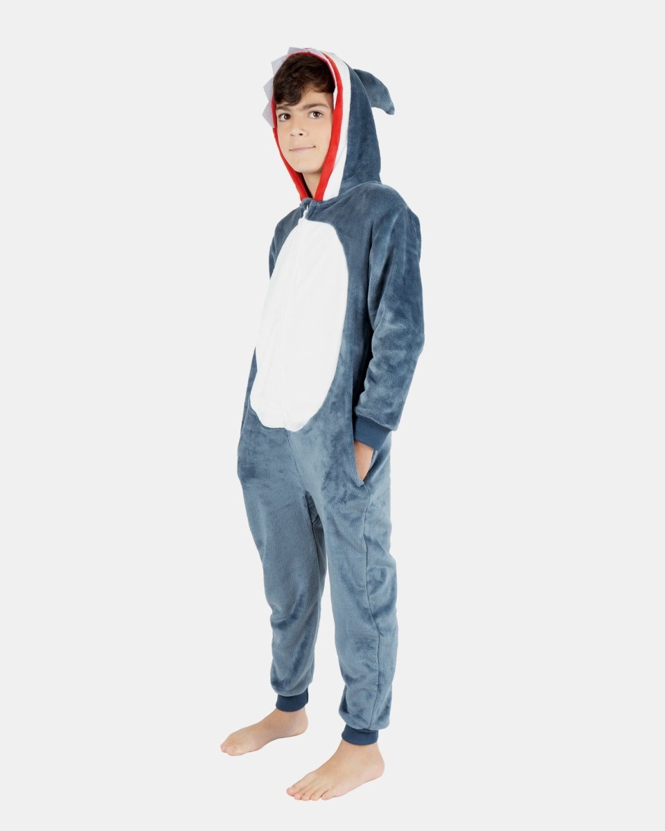Kids Grey Shark Fleece Onesie