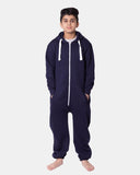 Kids Navy Cozy Fleece Hooded Onesie – Unisex