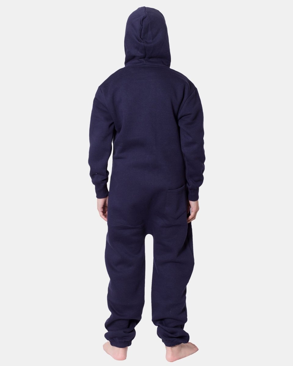 Kids Navy Cozy Fleece Hooded Onesie – Unisex