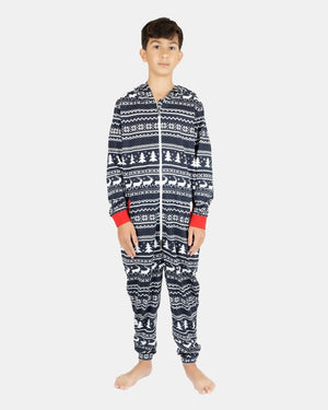 Kids Reindeer Navy Christmas Onesie