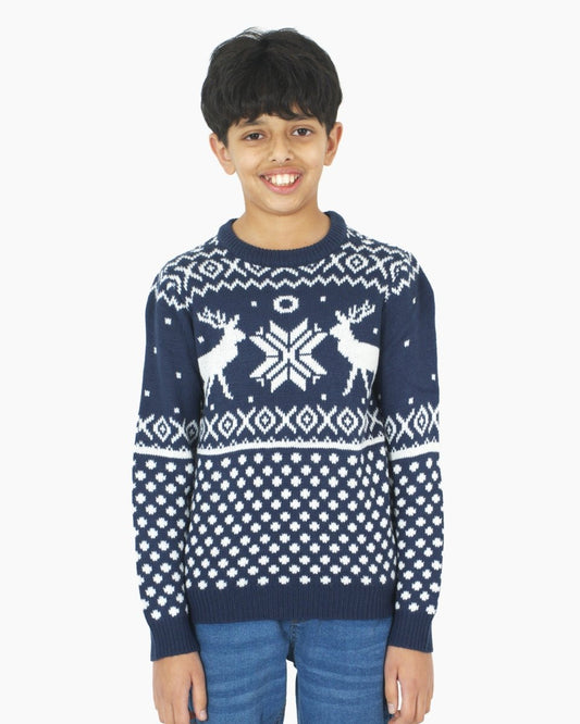 Kids Xmas Reindeer navy Jumper