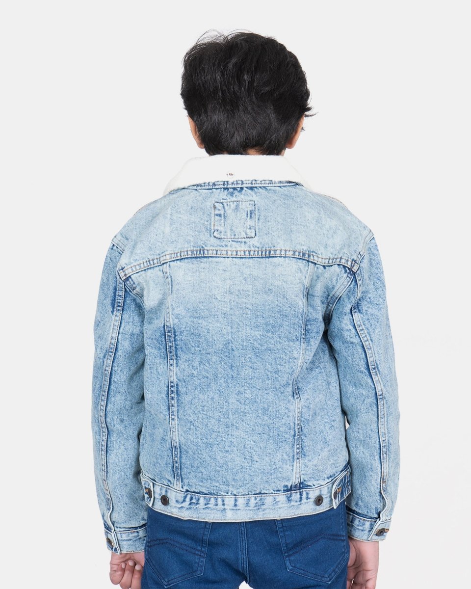 Light Blue Detachable Sherpa Collar Kids Jacket