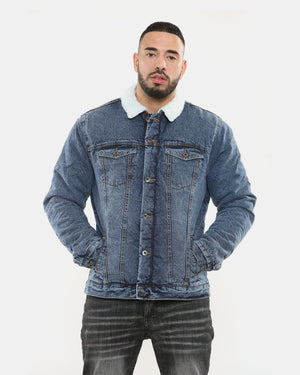 Light Blue Sherpa Lined Denim Jacket
