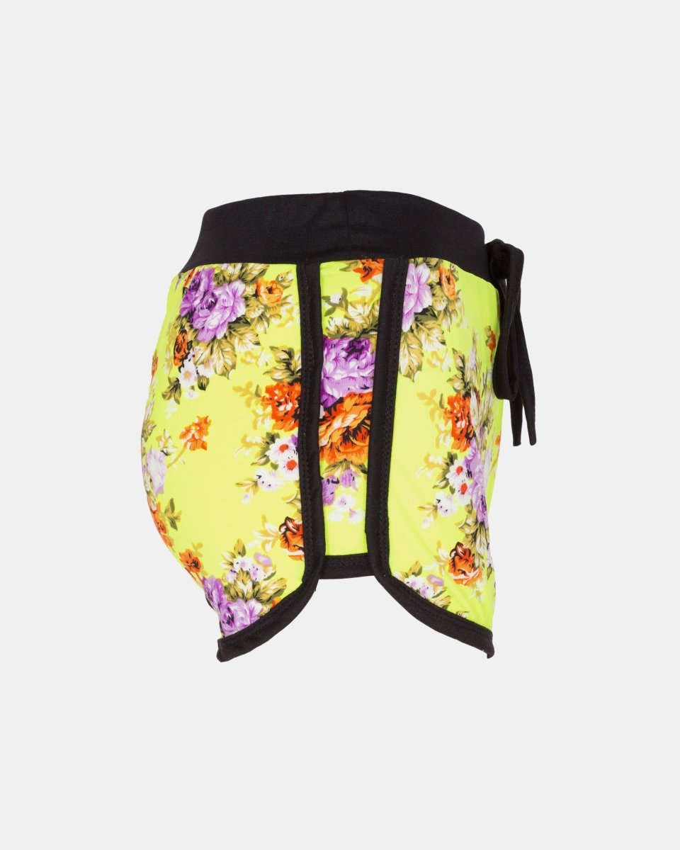 Lime Floral Print Casual Shorts