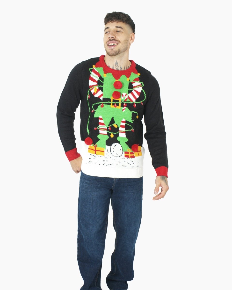 Men Elf Light Plug Black Christmas Jumper
