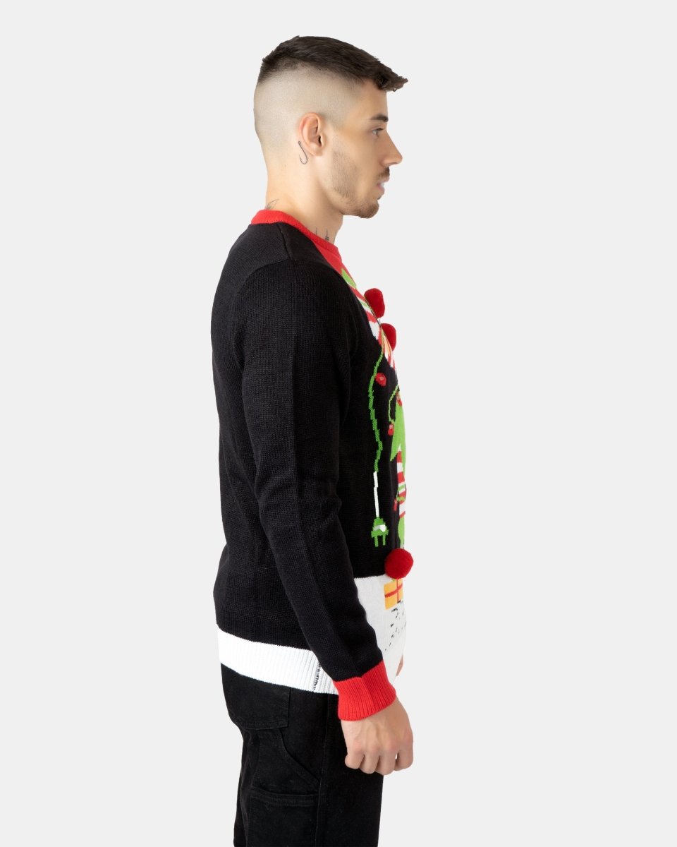 Men Elf Light Plug Black Christmas Jumper