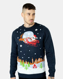Men Flying Santa Sleigh Navy Christmas Jumper