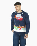 Men Flying Santa Sleigh Navy Christmas Jumper