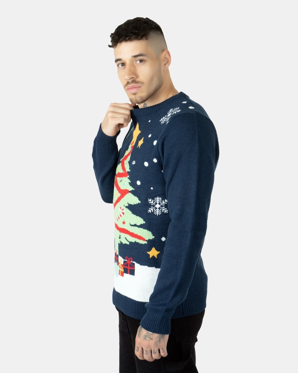 Men Xmas Tree Gift Navy Christmas Jumper