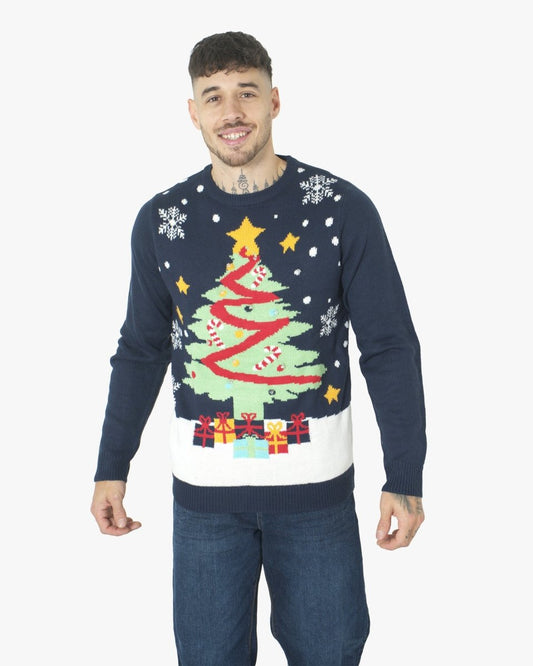 Men Xmas Tree Gift Navy Christmas Jumper