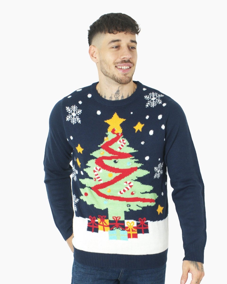 Men Xmas Tree Gift Navy Christmas Jumper