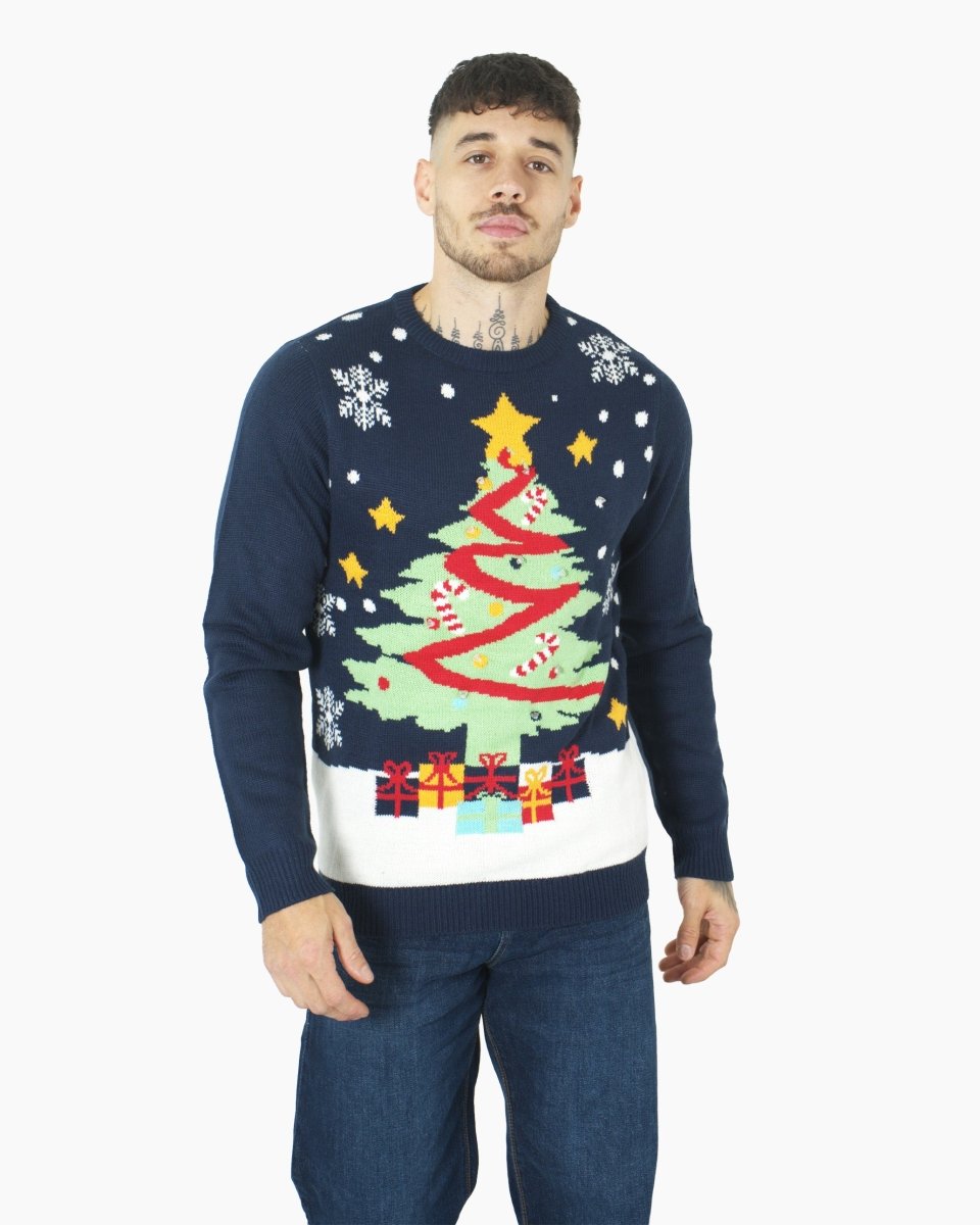 Men Xmas Tree Gift Navy Christmas Jumper