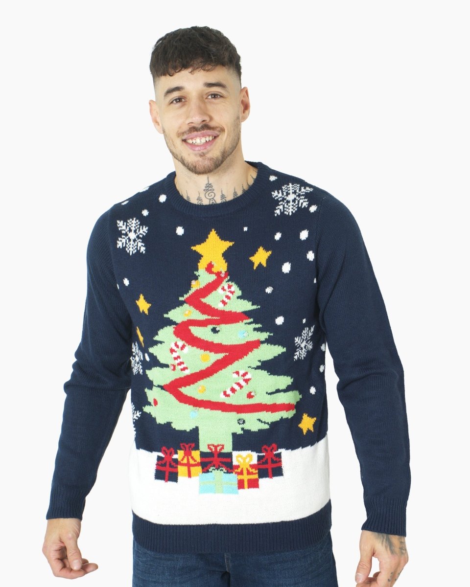 Men Xmas Tree Gift Navy Christmas Jumper