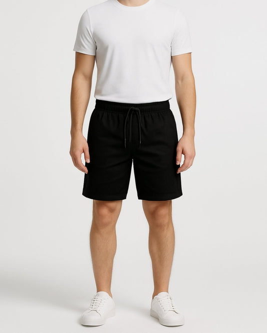 Mens Black Cargo Shorts Elastic Waist