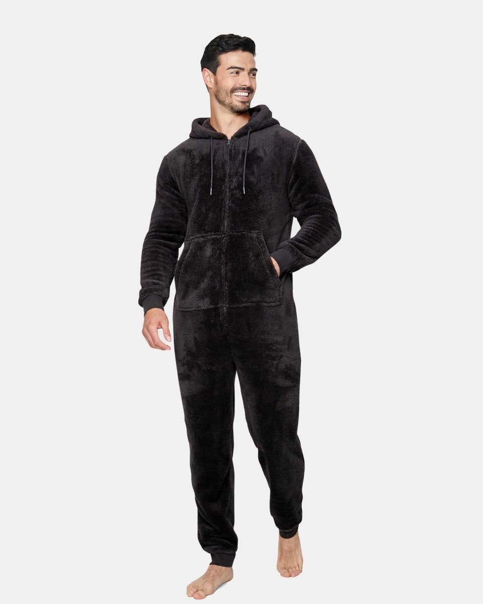 Men's Black Warm Hooded Onesie