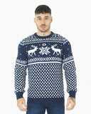 Mens Christmas Festive Knit Reindeer Navy Jumper