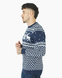Mens Christmas Festive Knit Reindeer Navy Jumper
