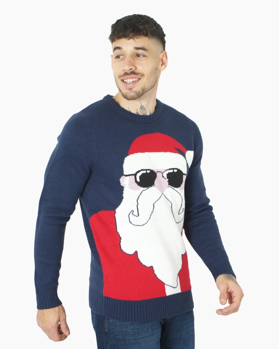 Mens Festive Santa Shades Navy Jumper