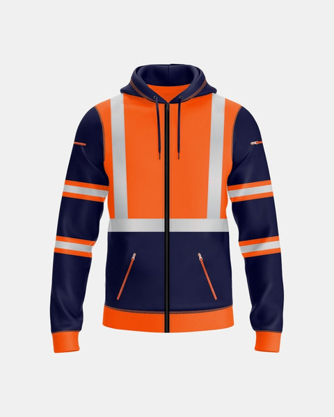 Hi-Vis Workwear Full Zip Hoodie | Neon Orange & Navy with