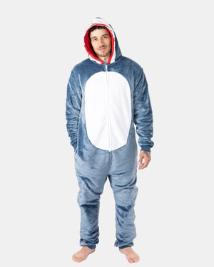 Mens Grey Shark Fleece Onesie