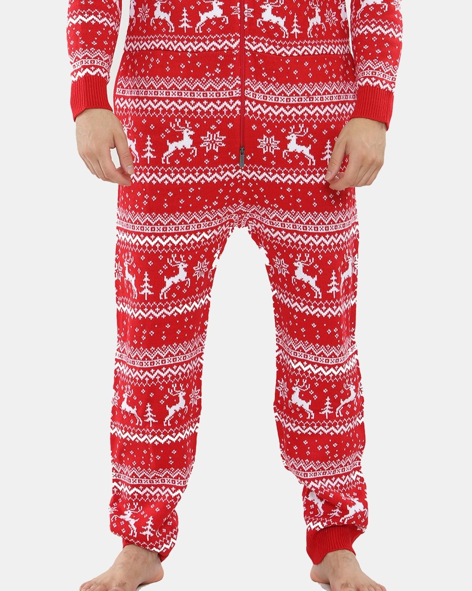 Mens Jacquard Red Aztec Knitted Onesie