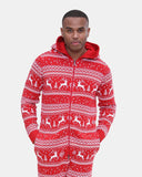 Mens Jacquard Red Aztec Knitted Onesie