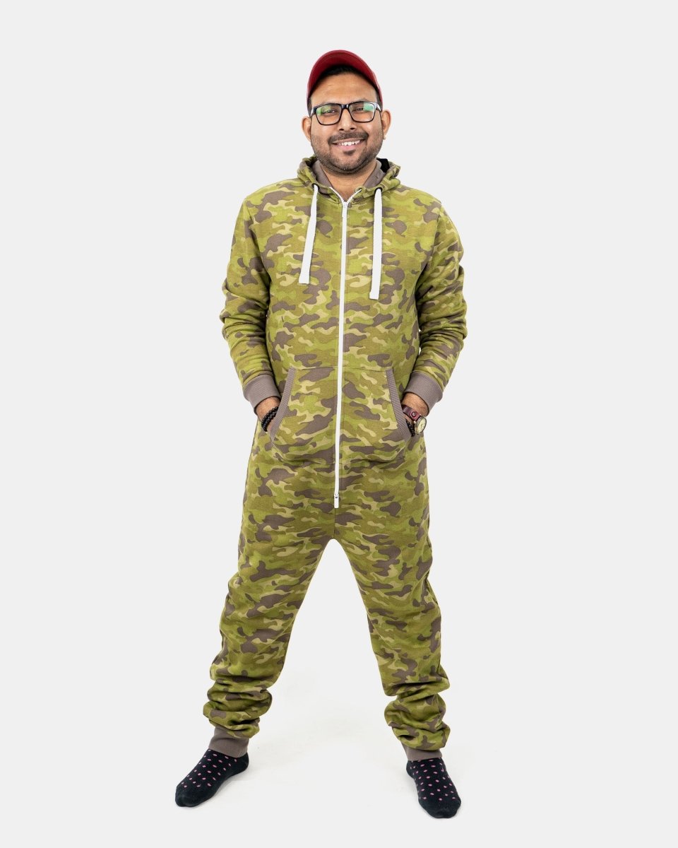 Mens Khaki Camouflage Fleece Onesie