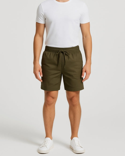Mens Khaki Cargo Shorts Elastic Waist