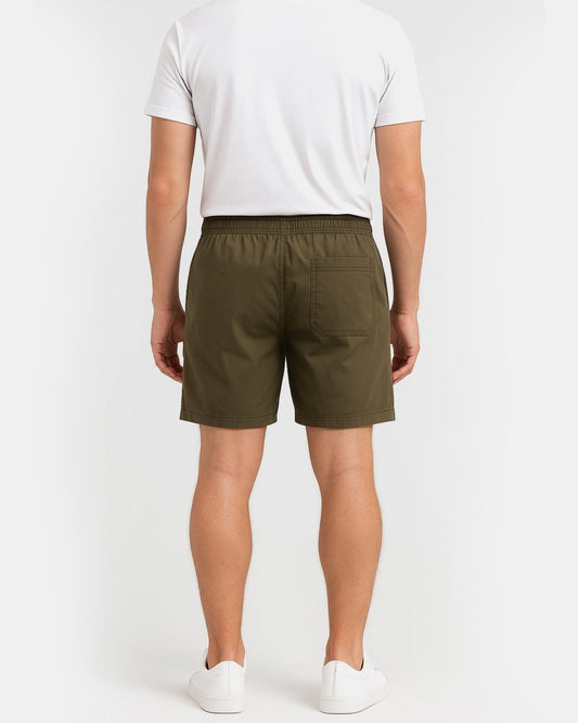 Mens Khaki Cargo Shorts Elastic Waist