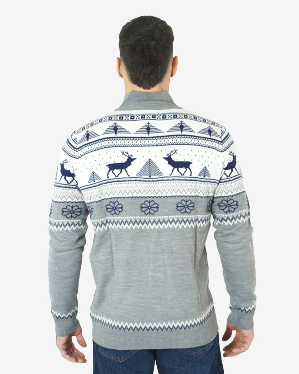 Mens Mock Zip Cream Christmas Jumper