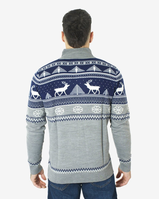 Mens Mock Zip Navy Christmas Jumper