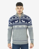 Mens Mock Zip Navy Christmas Jumper