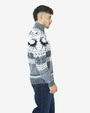 Mens Reindeer MockZip Cream Xmas Jumper