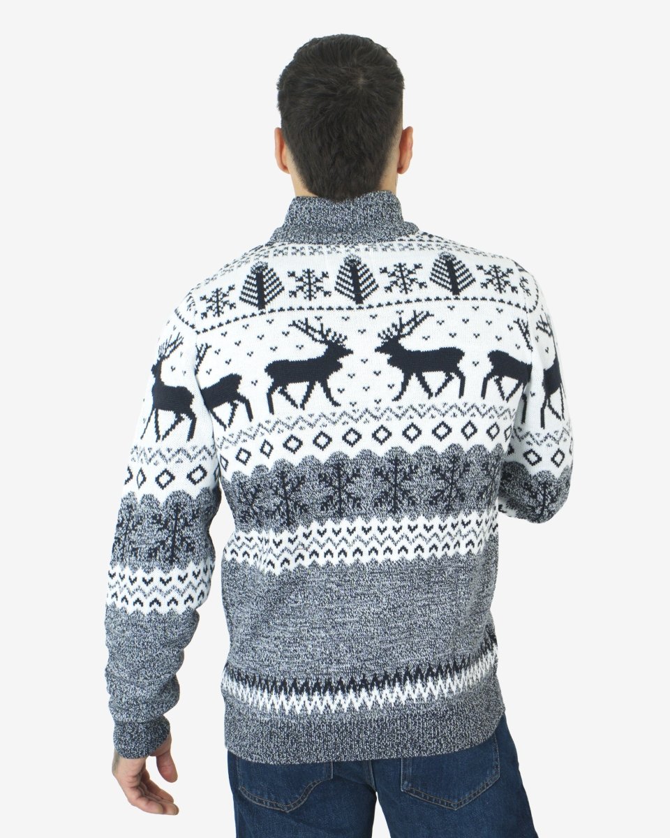 Mens Reindeer MockZip Cream Xmas Jumper