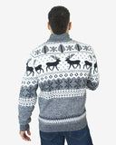 Mens Reindeer MockZip Cream Xmas Jumper