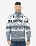 Mens Reindeer MockZip Cream Xmas Jumper